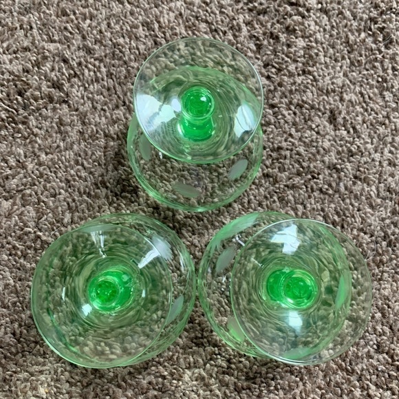 Set of 3 Uranium Glass 1920's Sherbet Cups - Picture 6 of 6